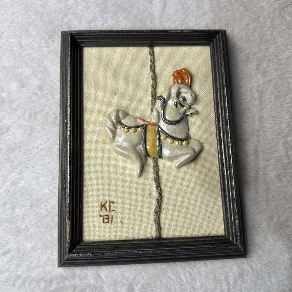 Vtg Wooden Framed Art Horse Gallery Wall Eclectic Weird Home Decor Carousel 80s